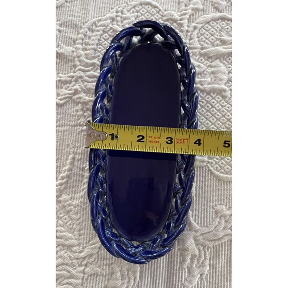 PRIMO'GI BASSANO Cobalt Blue Ceramic Basket Woven Made in Italy Org Gold Label - Picture 5 of 12